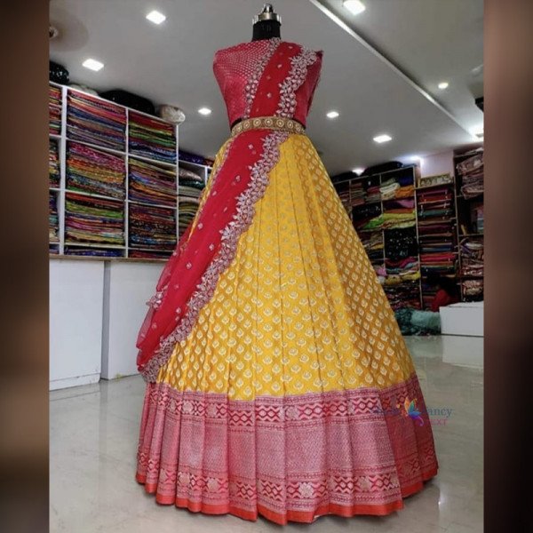 Half Saree - Red and Yellow