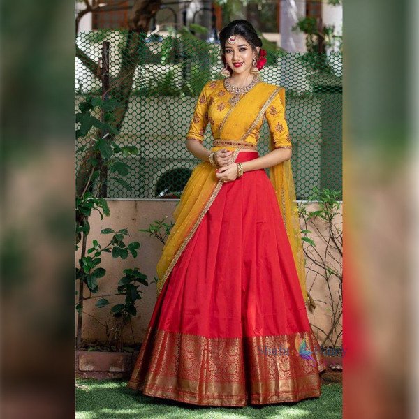 Half Saree Lehanga - Red and Yellow