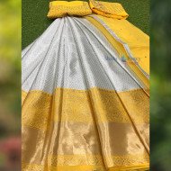 Half Saree Lehanga - White and Yellow