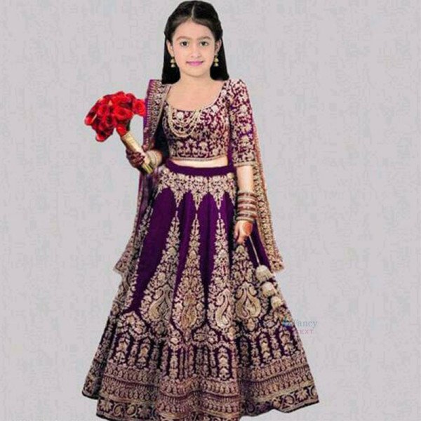 Kids Lehenga Velvet (7 - 8 Years) - Purple