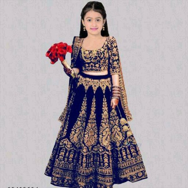 Kids Lehenga Velvet (7 - 8 Years) - Blue