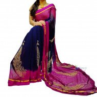 Chiffon Sarees - Blue and Pink