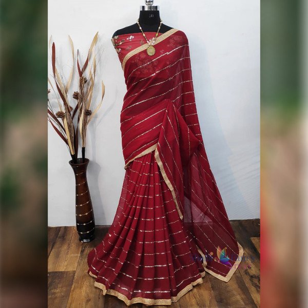 Fabric Heavy Georgette Saree - Red