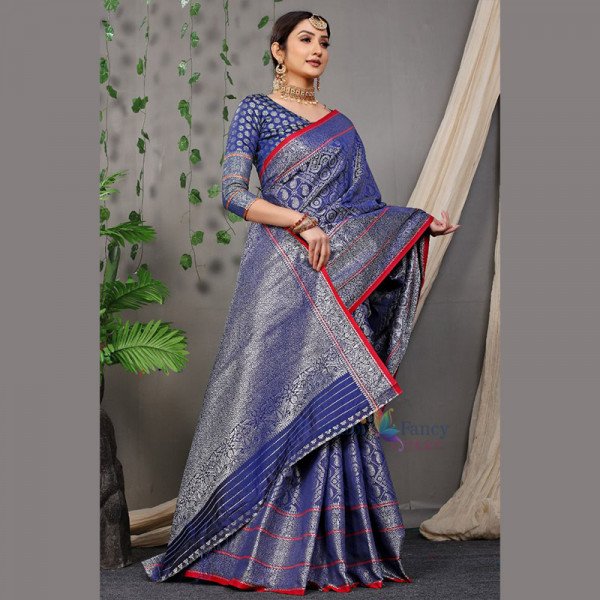 Kanika Silk Lichi Soft Saree - Blue