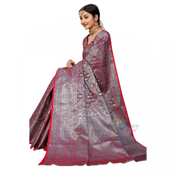 Kanika Silk Lichi Soft Saree - Red