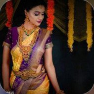 Kanjivaram Silk Saree - Yellow and Purple