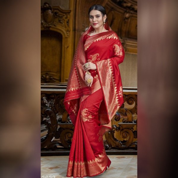 Red Color Banarasi Silk Woven Designer Saree