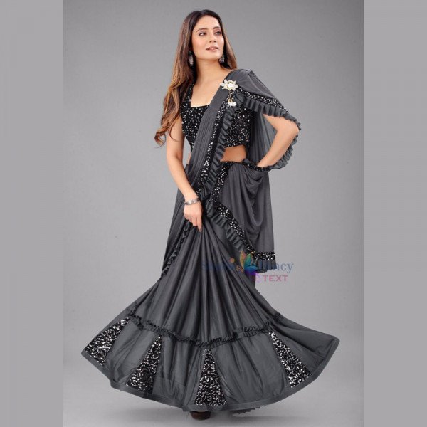 Party Wear Saree - Gray