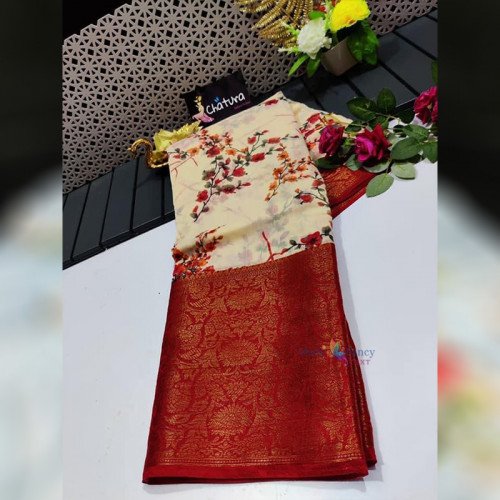 Soft Chanderi Sarees - White and Red