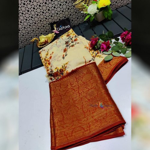 Soft Chanderi Sarees - Yellow and Red