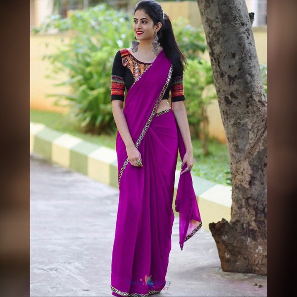 Soft Georgette Saree - Purple