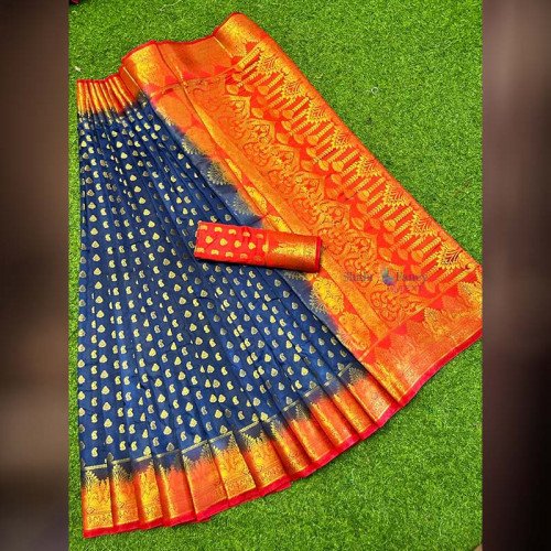 Soft Silk Saree - Blue and Orange